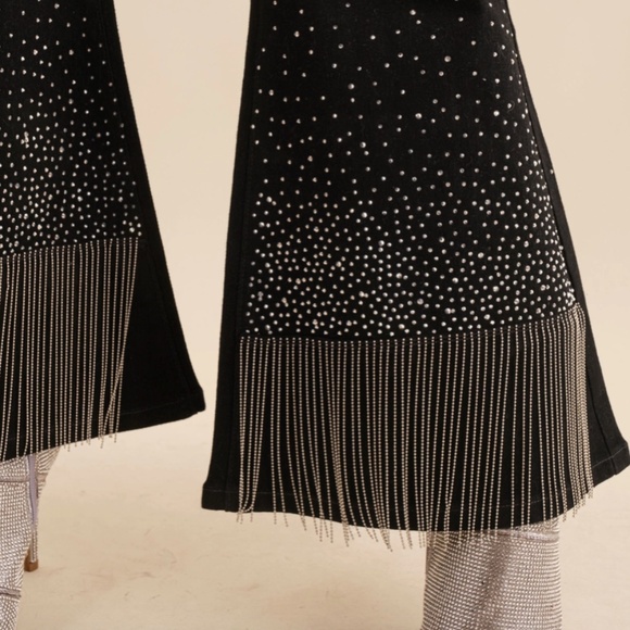 NEW! by Blue B Cotton Stretch Studded Rhinestone Fringe Bell Bottom Jeans Sz SML - Picture 2 of 16